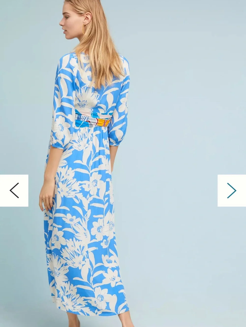 Anthropologie Maeve Belted Kimono Dress Sz 6 Blue Floral Boho Feminine Resort